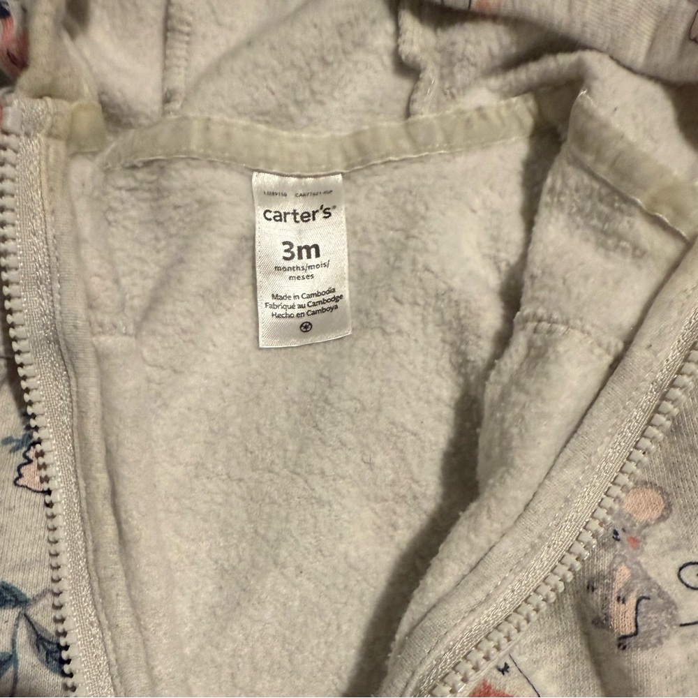 Carter's Baby Girl 2-Piece Zip Up Hoodie & Pants Set |3M(Birds & Flowers) - Picture 3 of 4